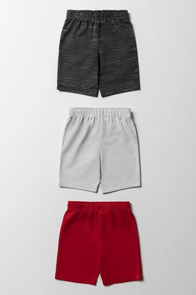 3 Pack Shorts Dark Grey, Light Grey & Red