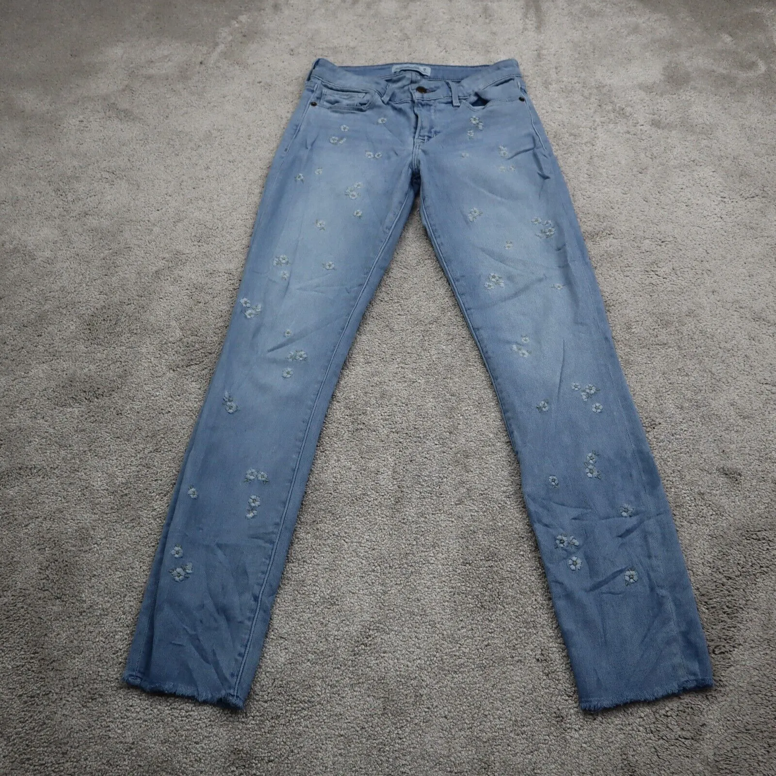 Abercrombie & Fitch Womens Super Skinny Jeans Mid Rise Embroidered Blue Size 26