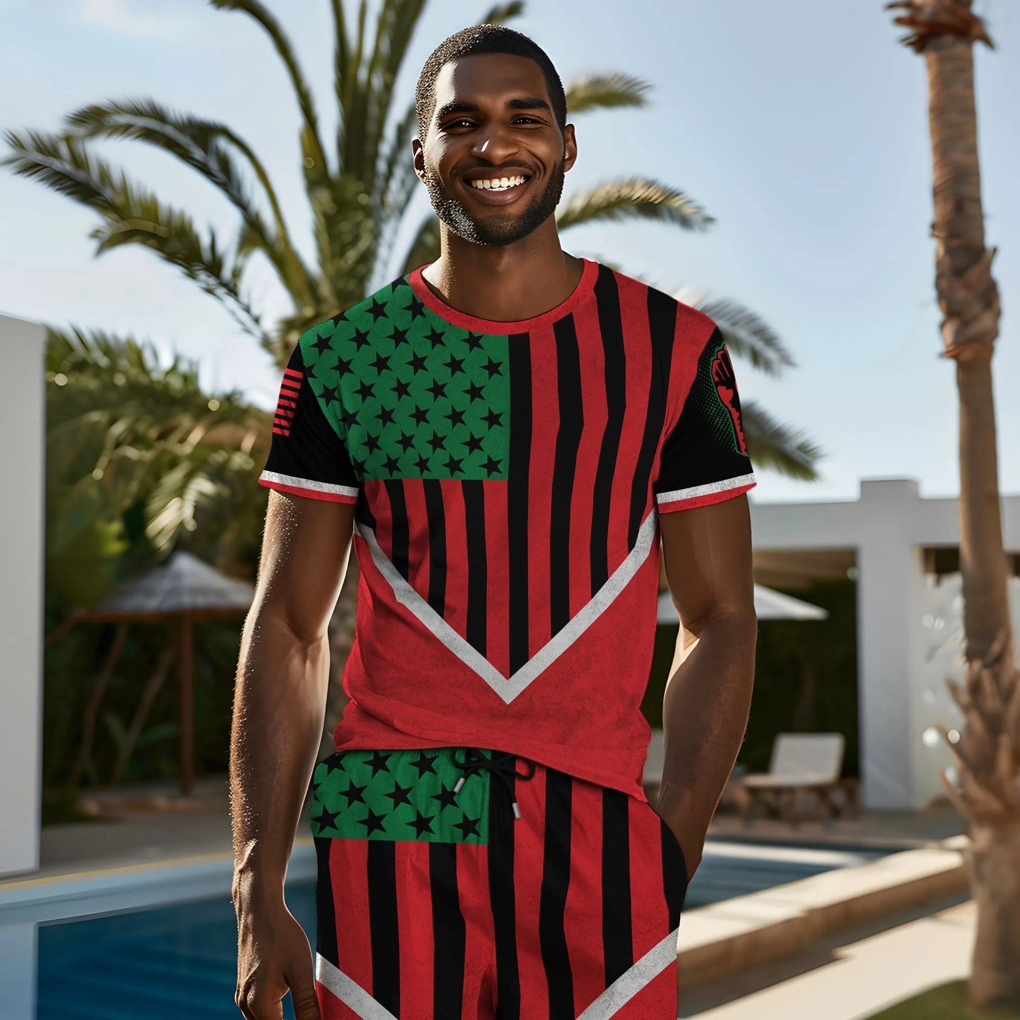 African American Flag 2 T-shirt and Shorts Set