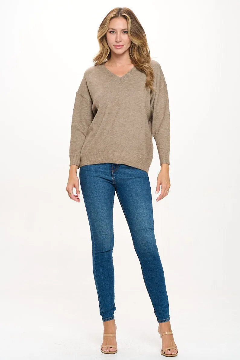 Beatrice Long Sleeve Oversize V-Neck Sweater