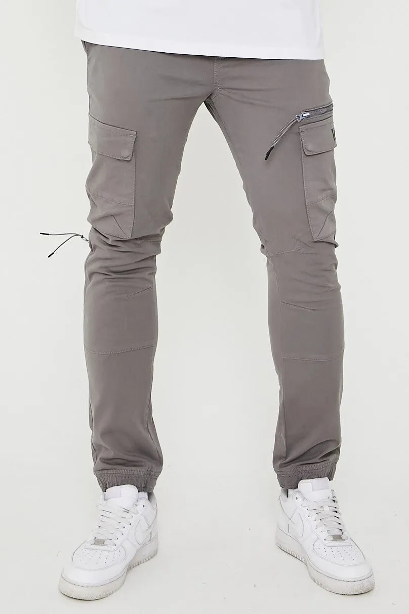 Becklow Tapered Cargo Cotton Joggers - Light Grey