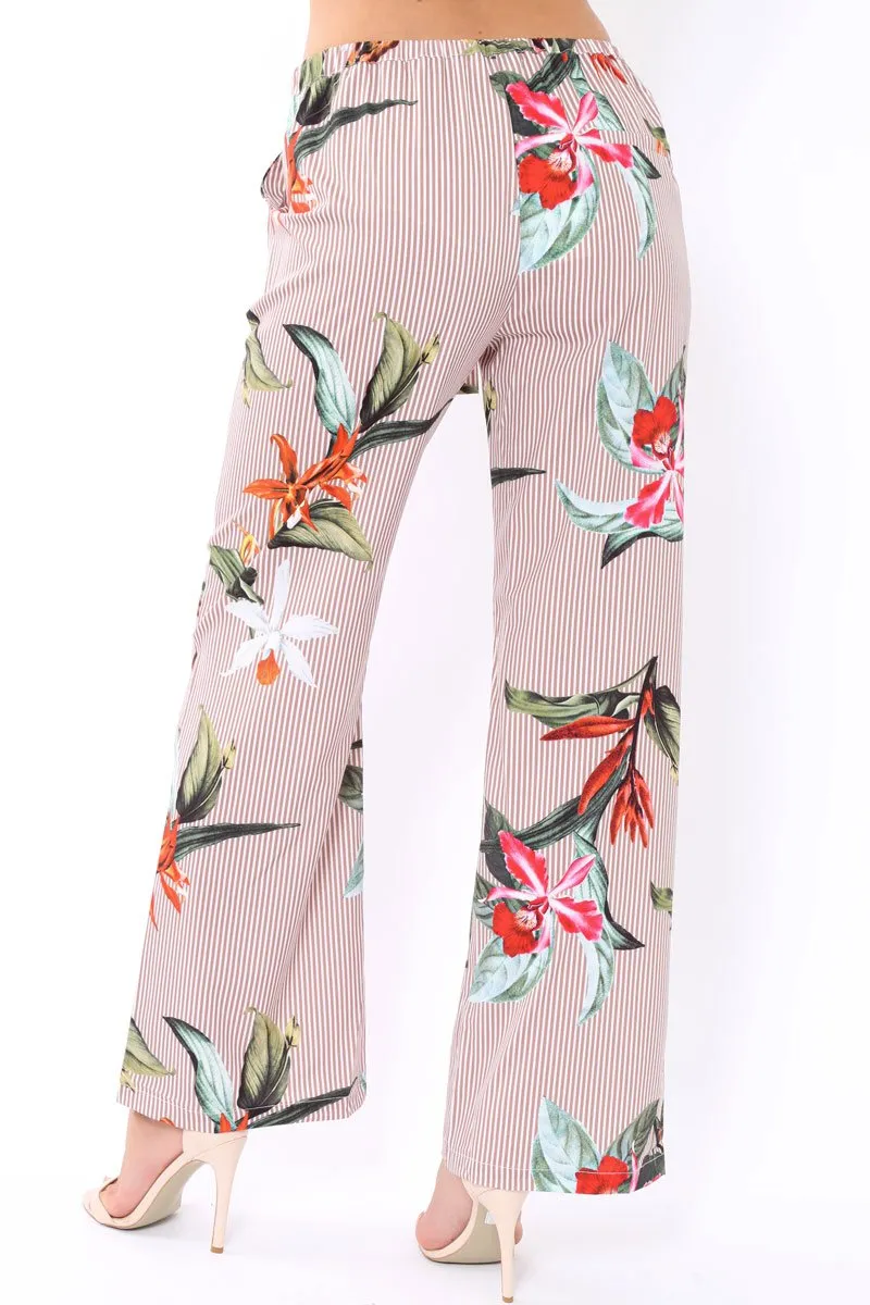 Beige Stripe trousers with floral print - Venice