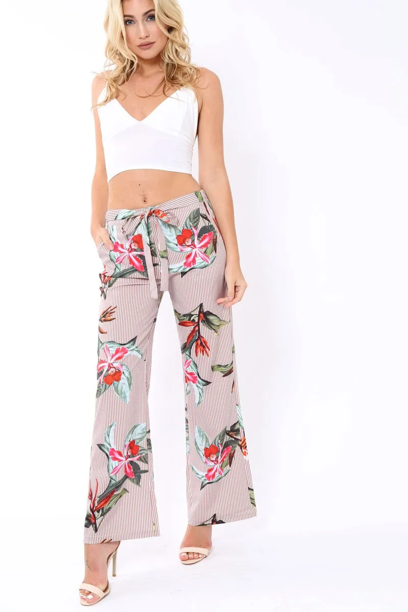 Beige Stripe trousers with floral print - Venice