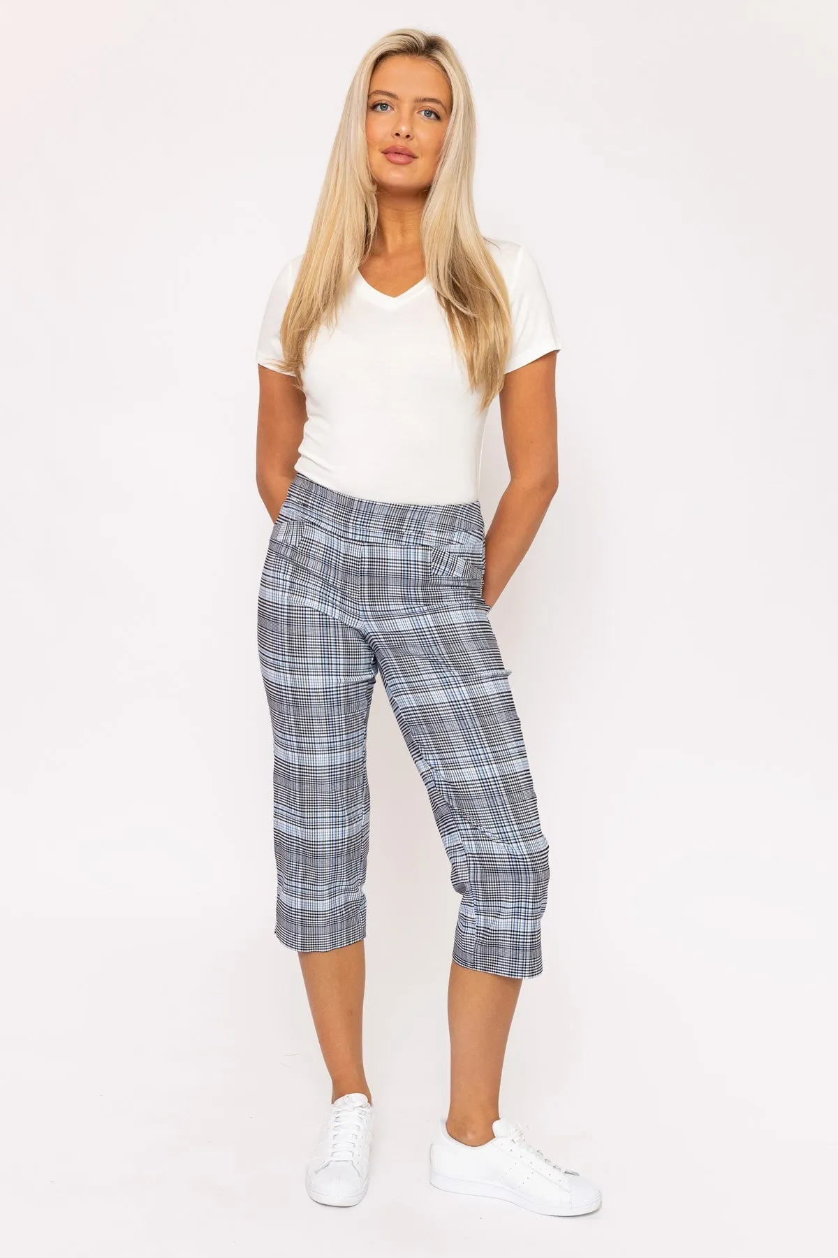 Bengaline Check Crop Pants in Blue Print