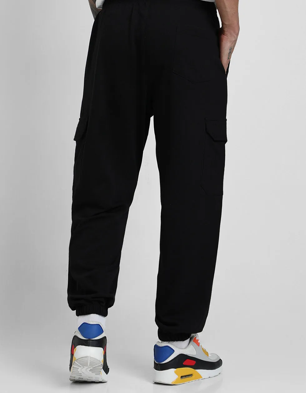 Black Solid Baggy Fit Cargo Joggers