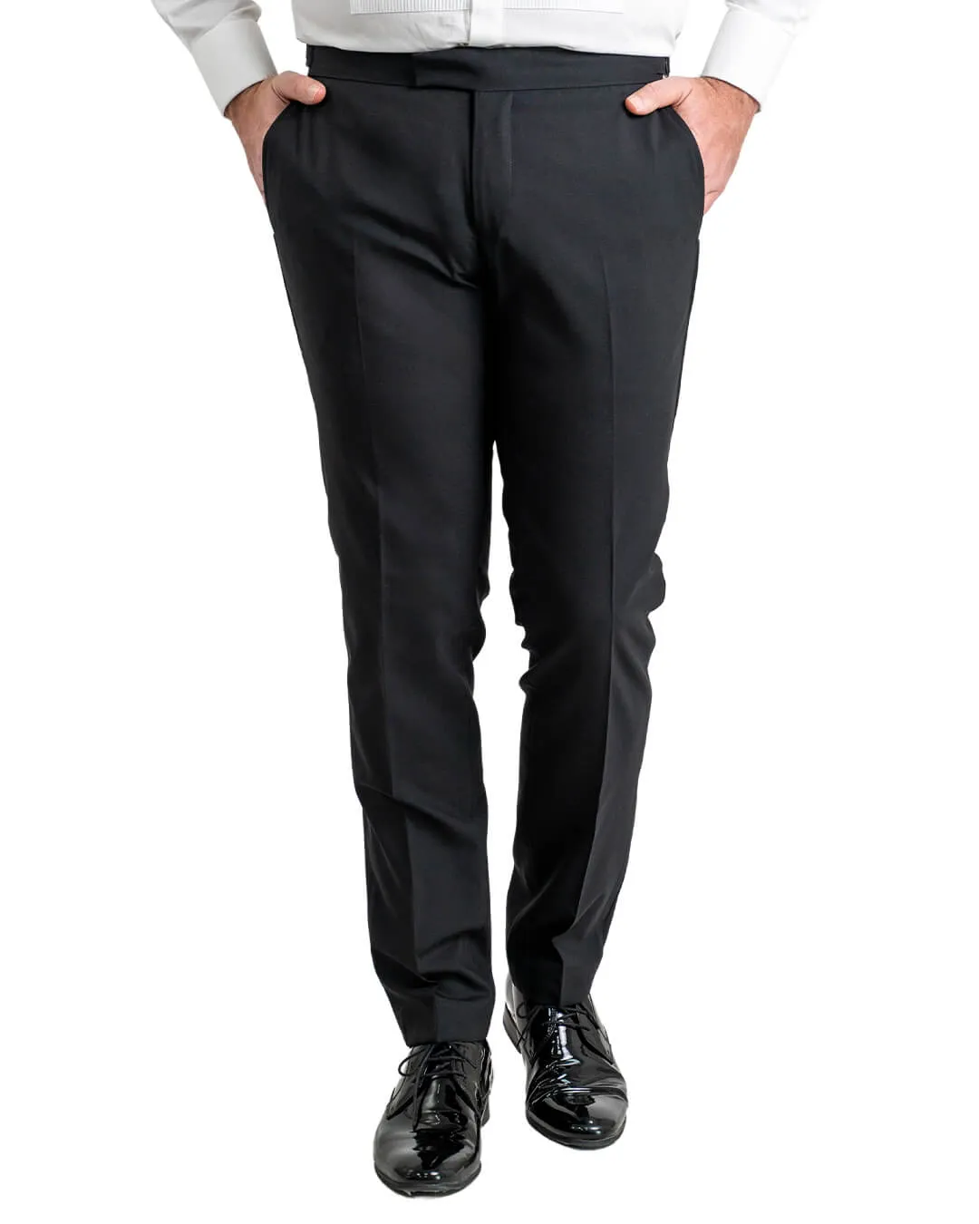 Black Wool Stretch Tuxedo Trousers