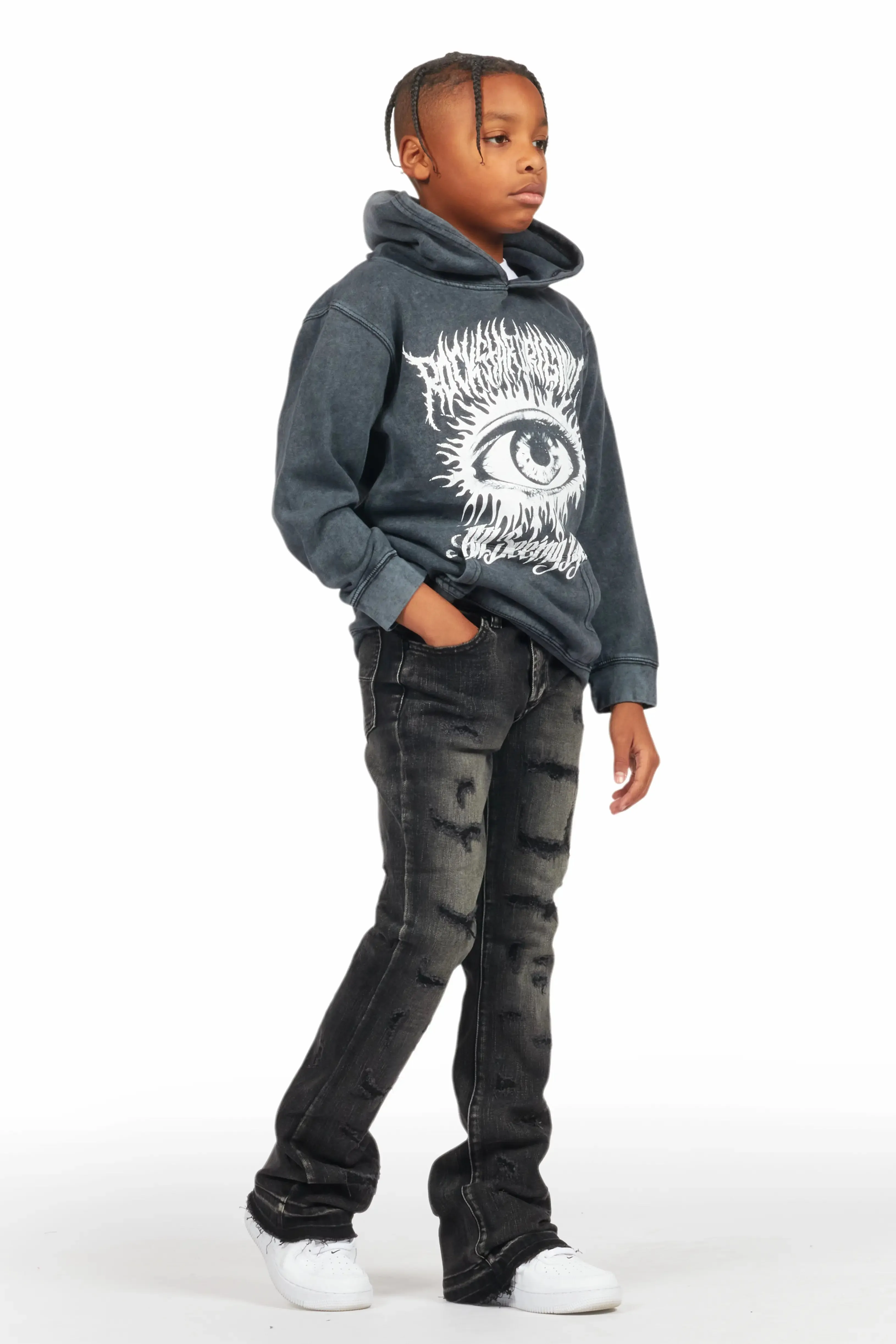 Boys Adler Dark Grey Stacked Flare Jean