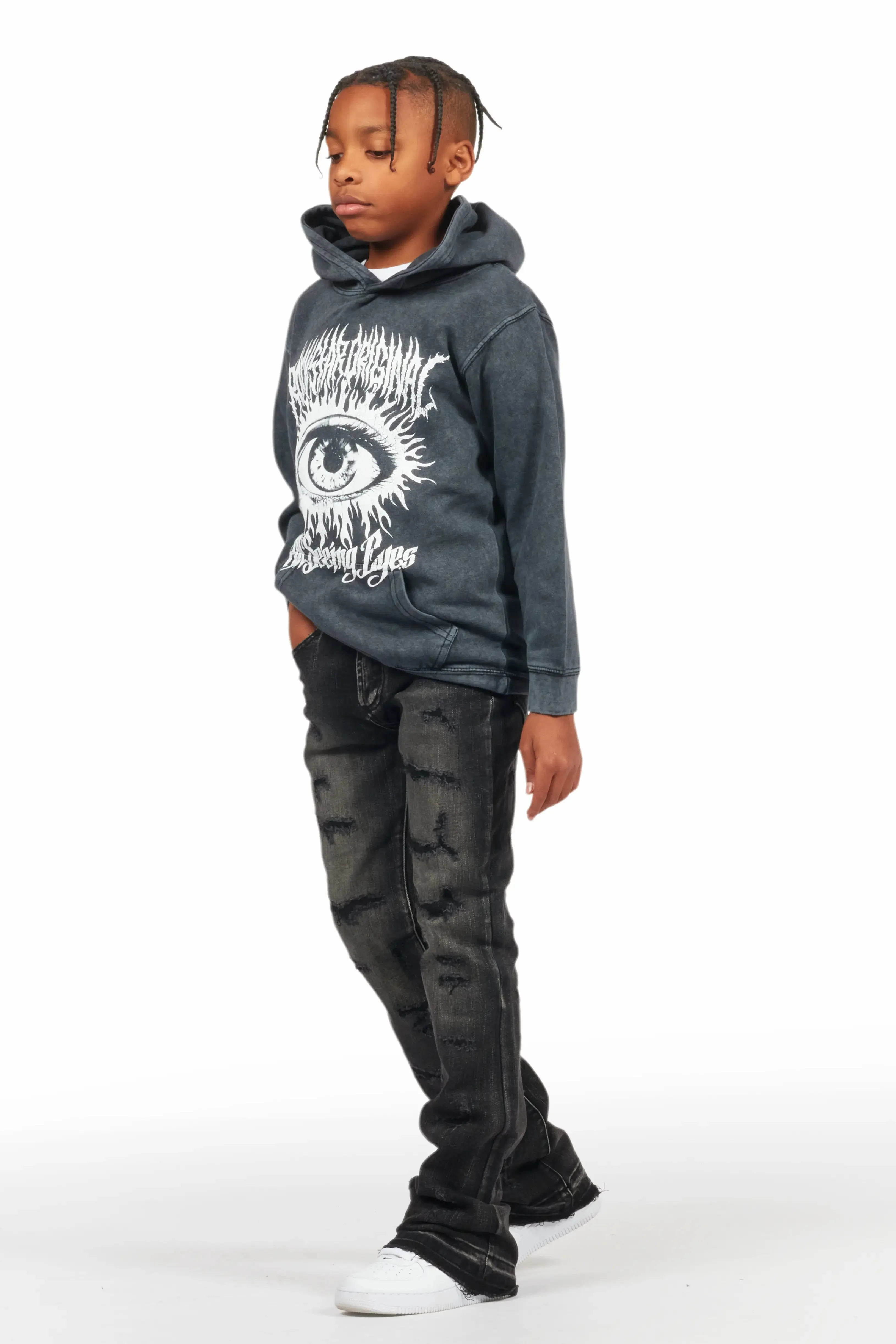 Boys Adler Dark Grey Stacked Flare Jean