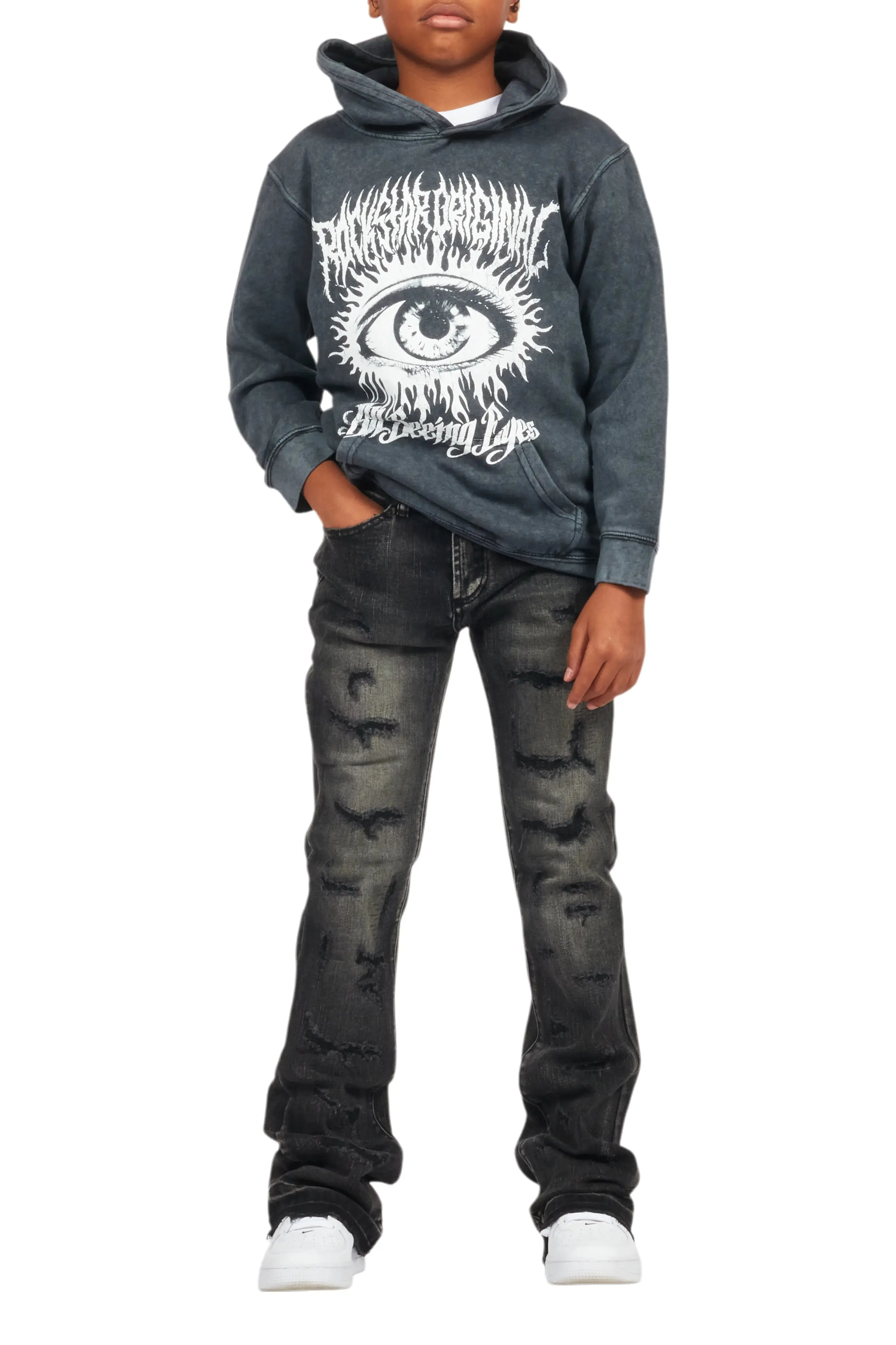 Boys Adler Dark Grey Stacked Flare Jean