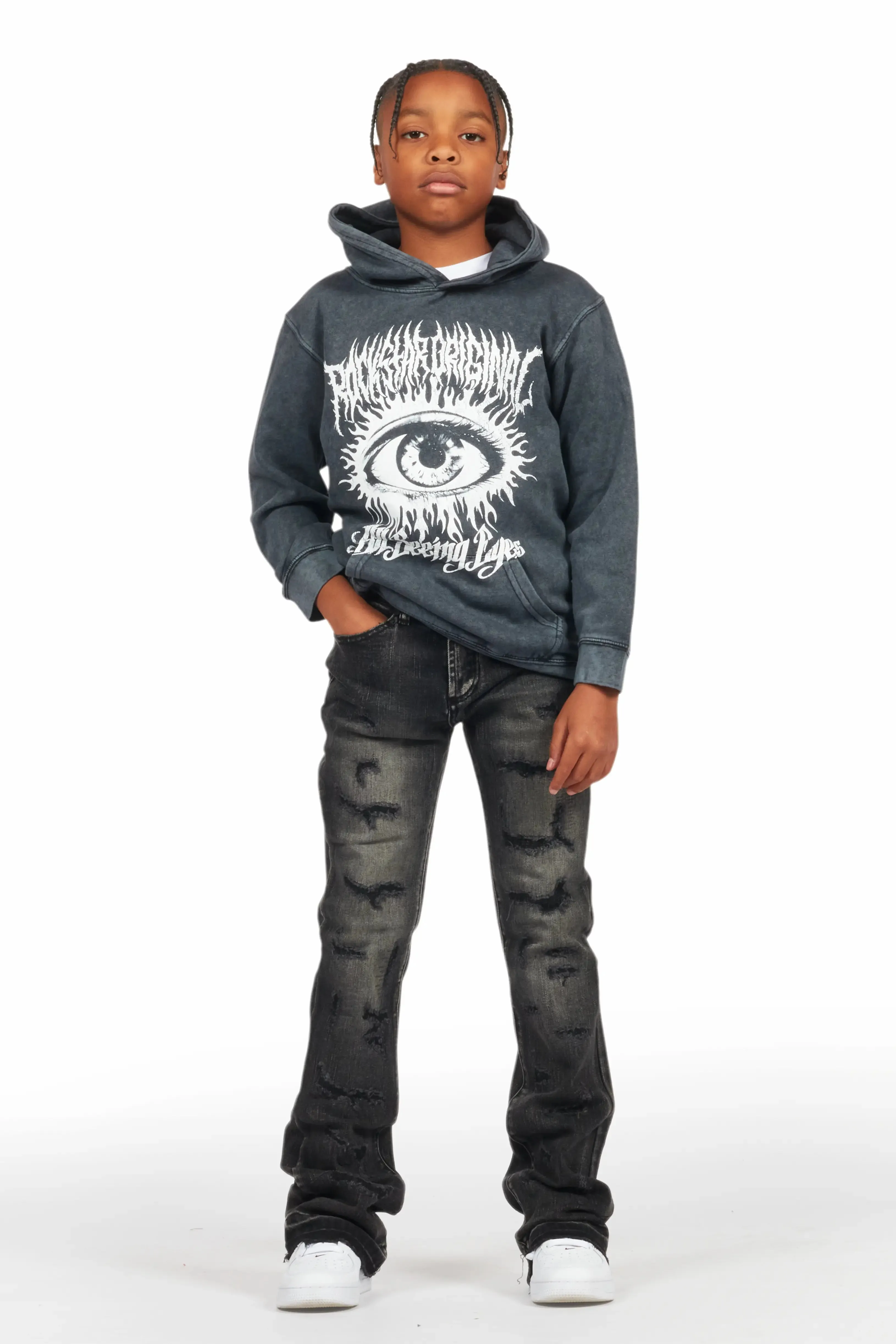 Boys Adler Dark Grey Stacked Flare Jean