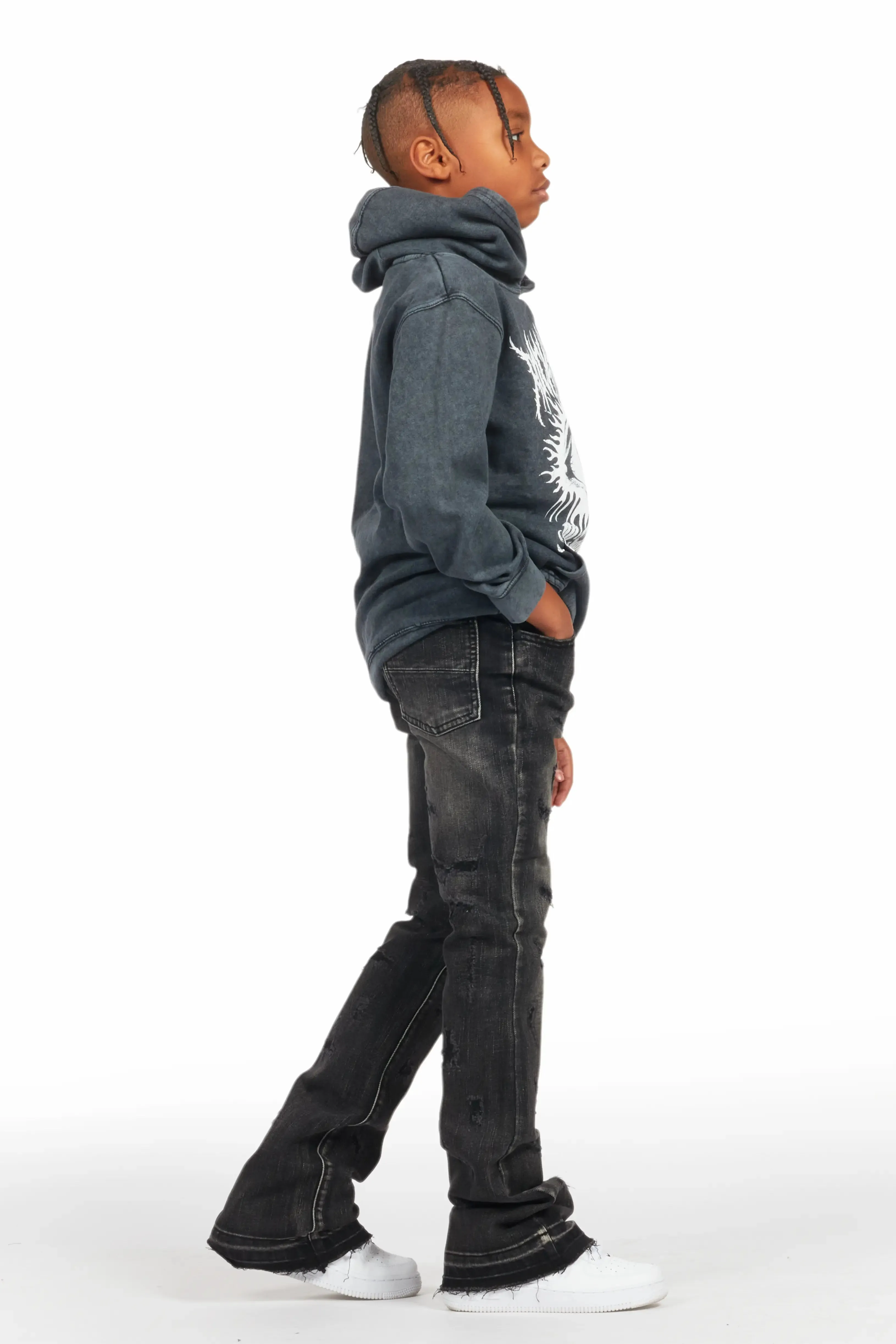 Boys Adler Dark Grey Stacked Flare Jean