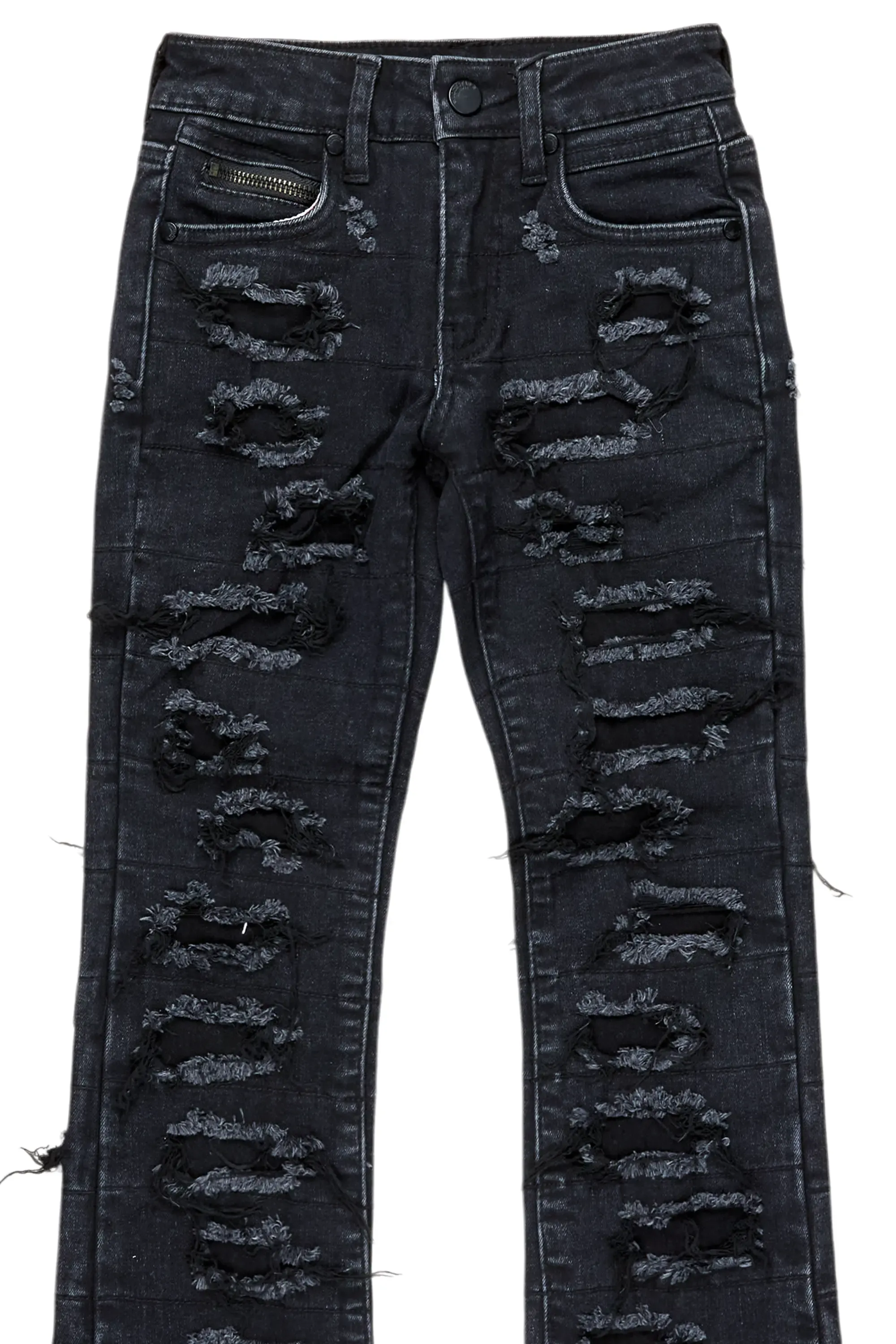 Boys ATA Black Stacked Flare Jean