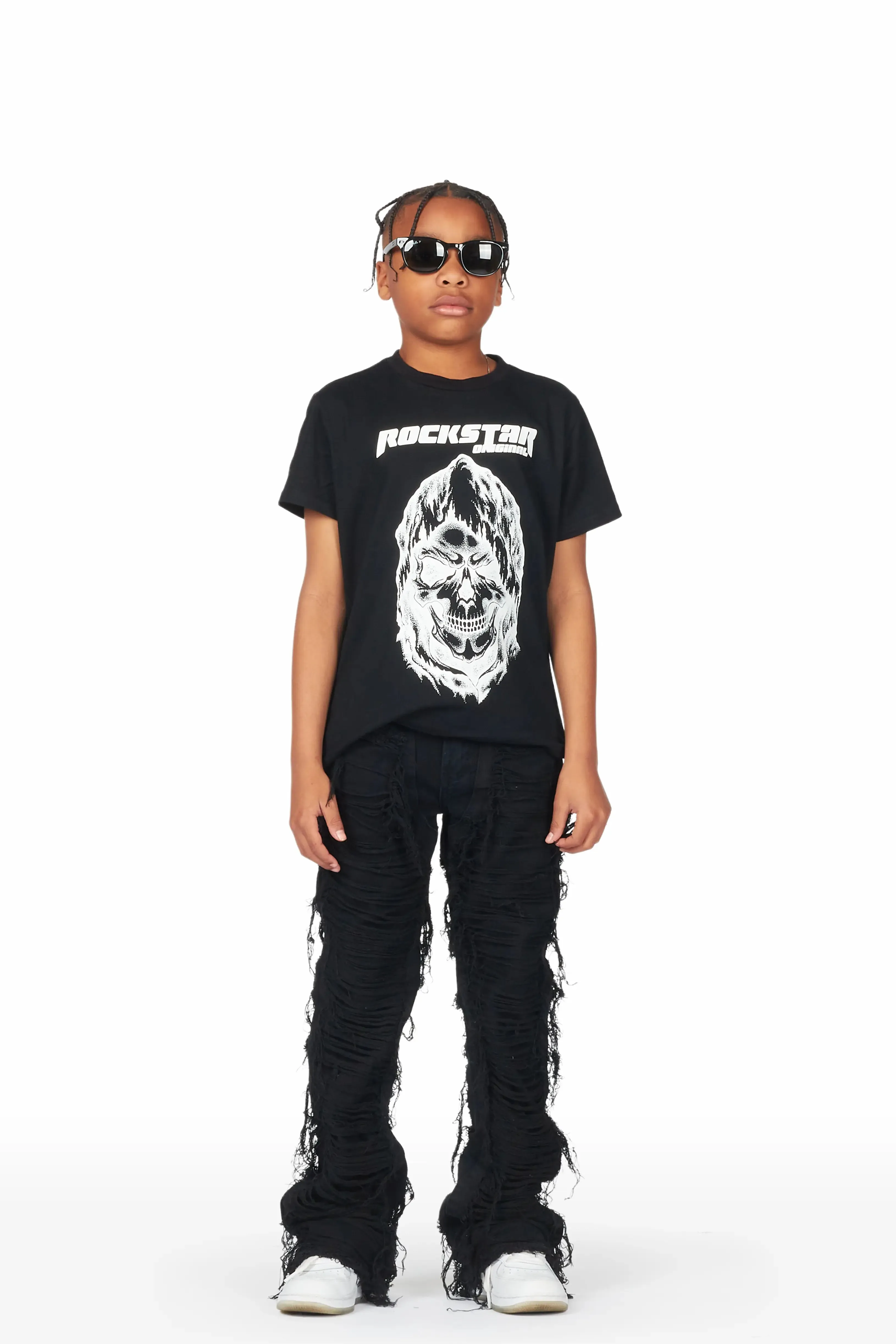 Boys Conrad Jet Black Stacked Flare Jean