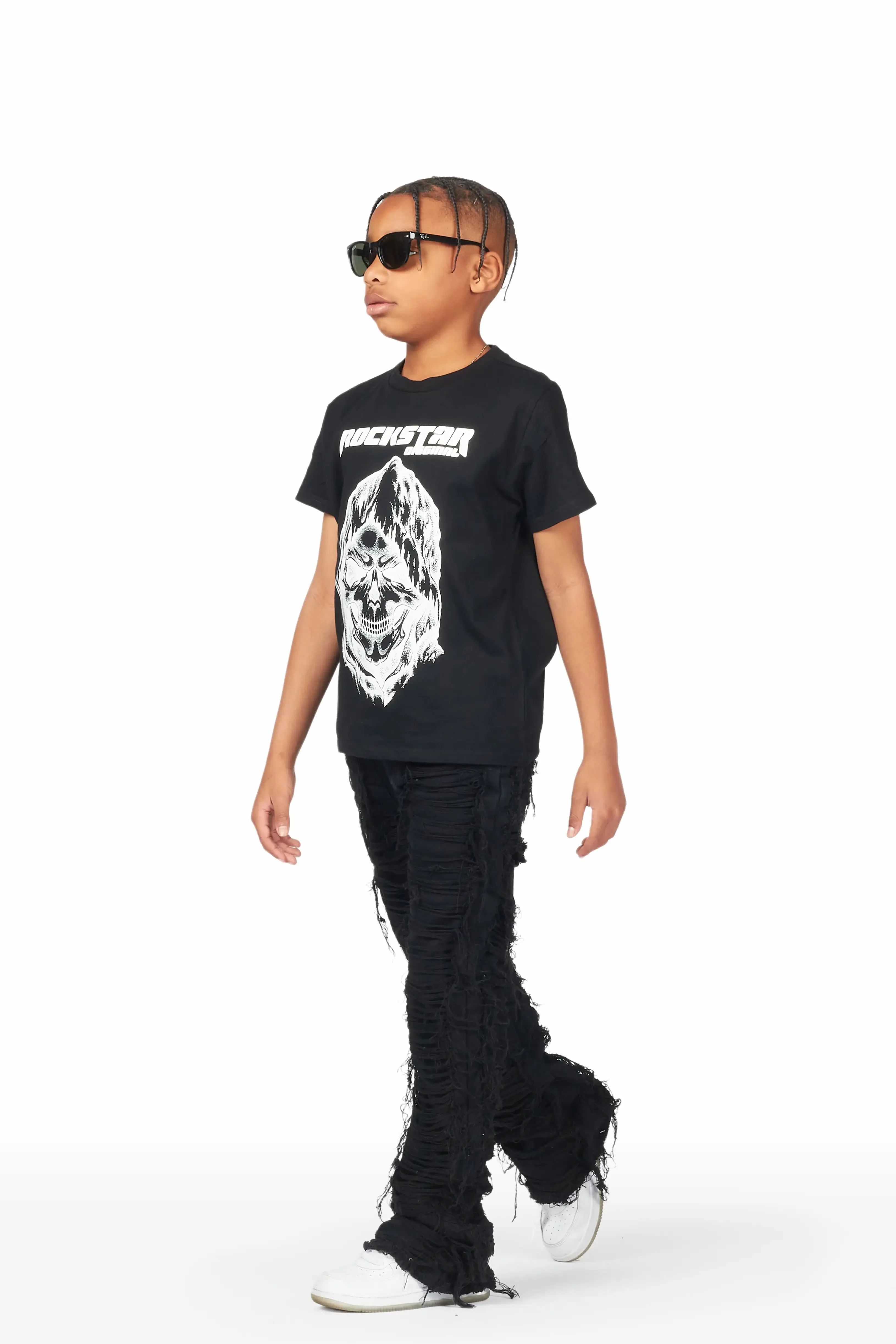 Boys Conrad Jet Black Stacked Flare Jean