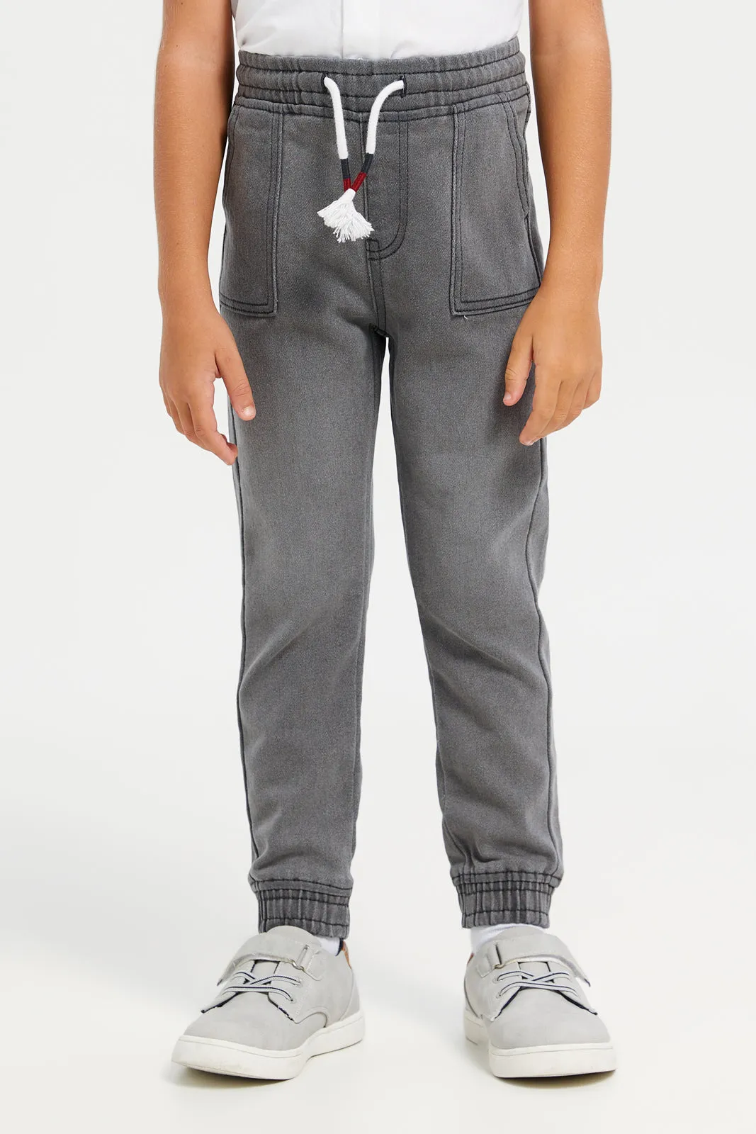 Boys Grey Denim Joggers