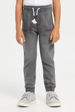 Boys Grey Denim Joggers