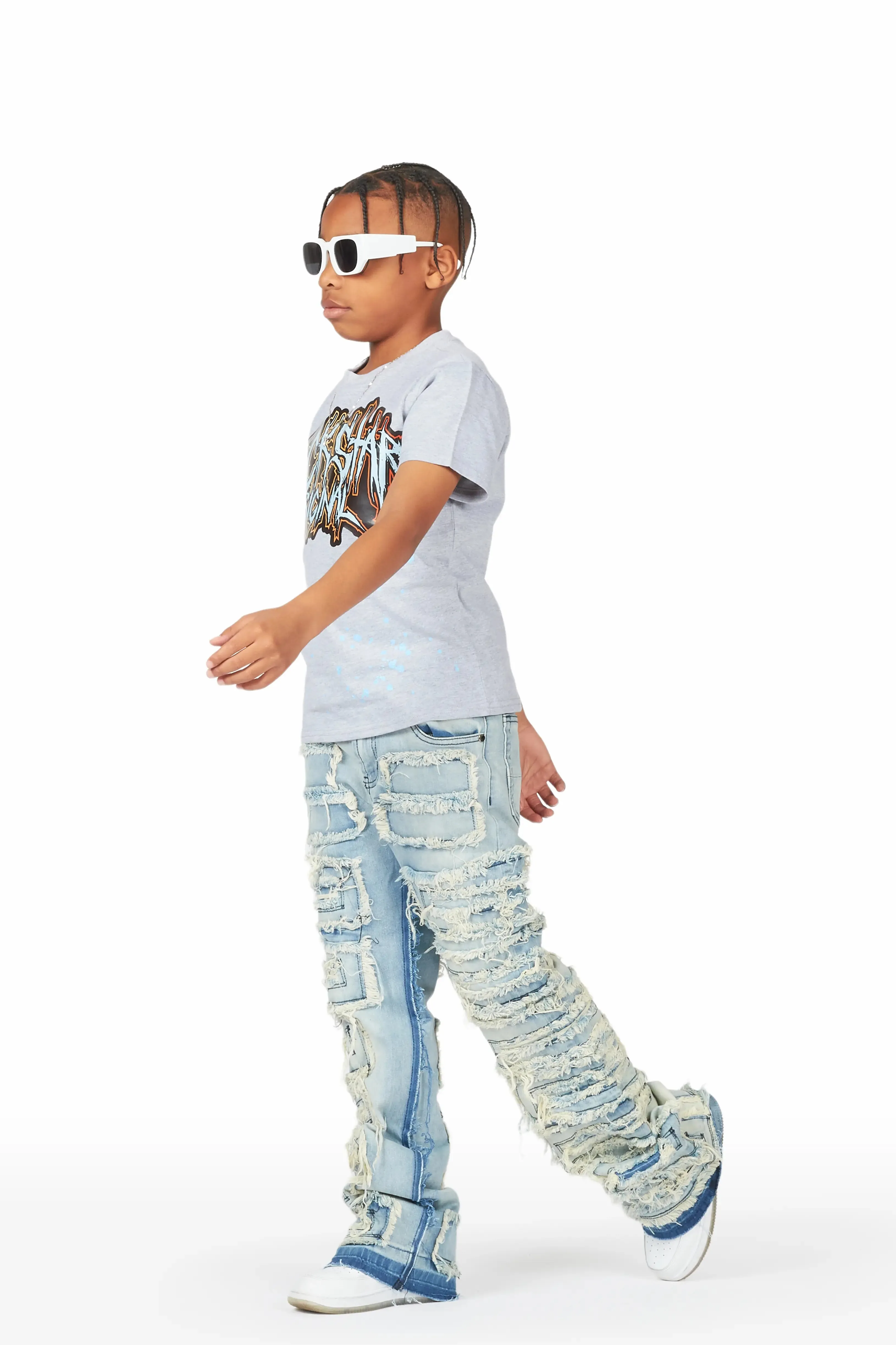 Boys Wayland Blue Stacked Flare Jean