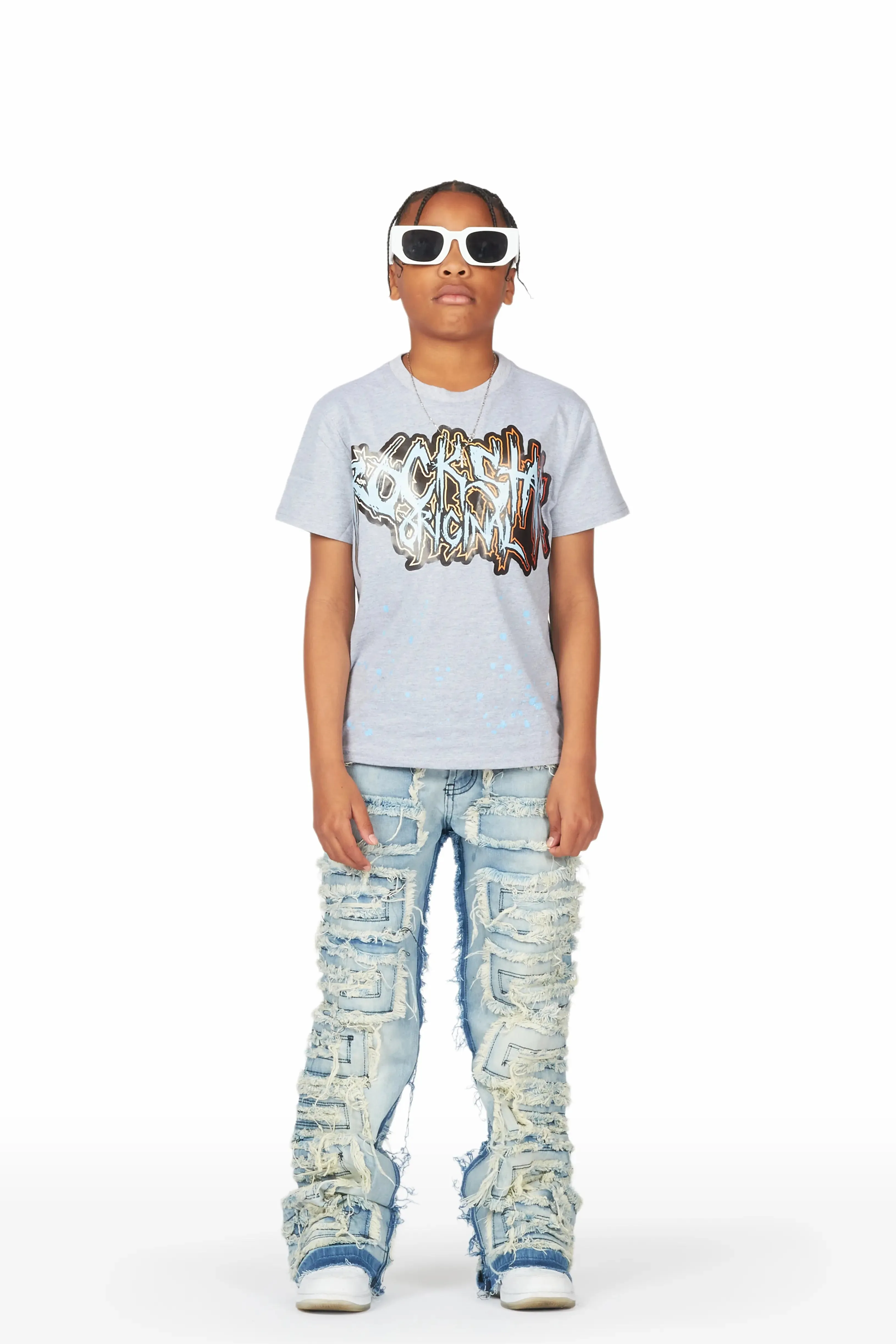 Boys Wayland Blue Stacked Flare Jean