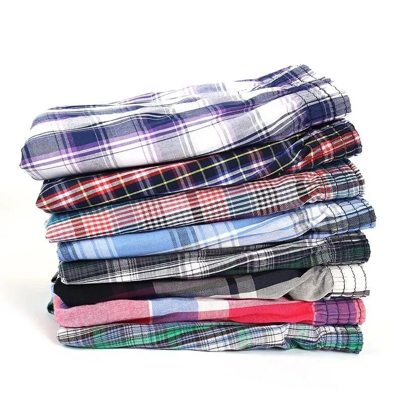 Breathable Plaid Cotton Shorts