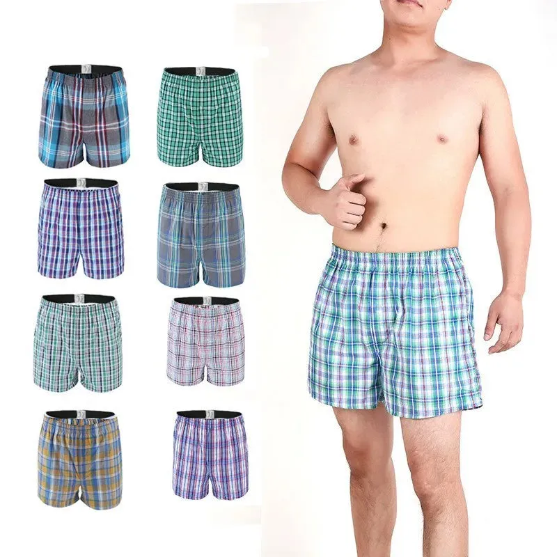 Breathable Plaid Cotton Shorts