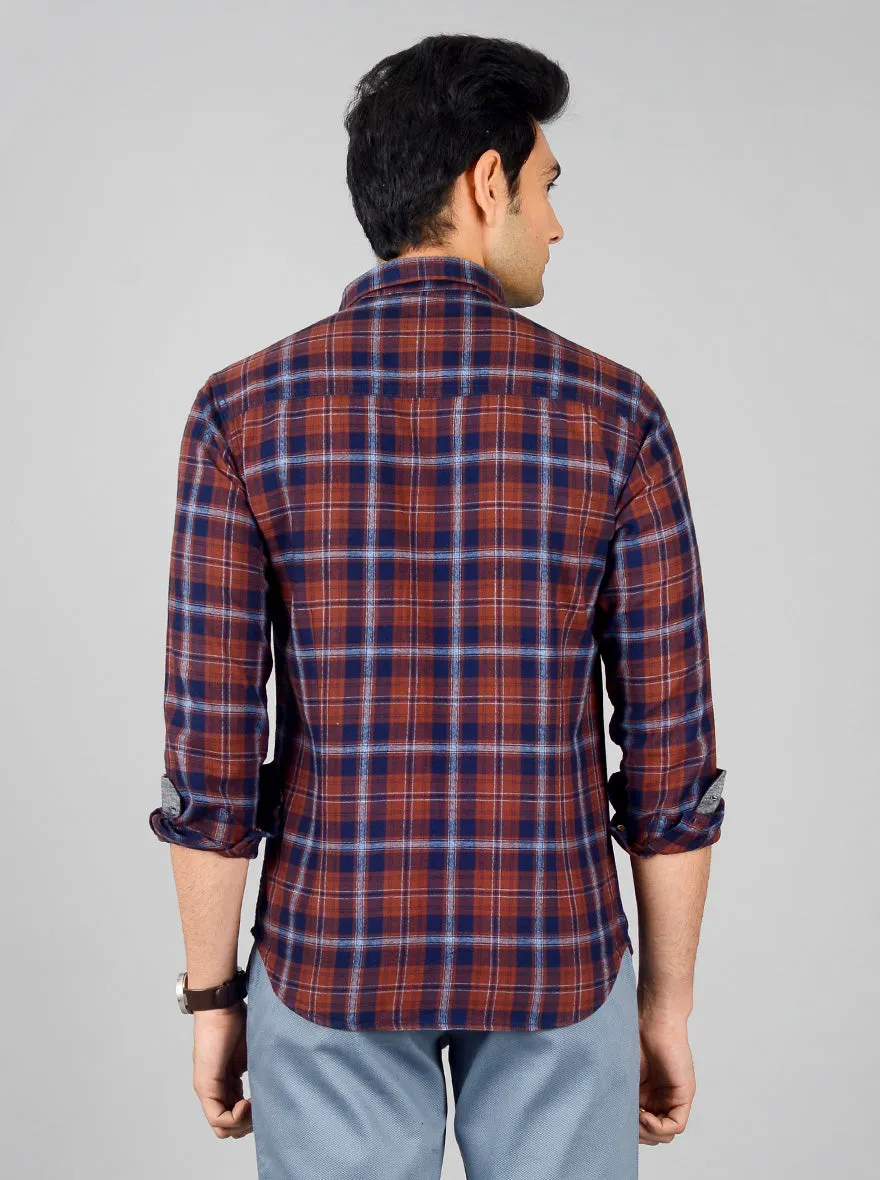 Brown & Blue Checked Slim Fit Casual Shirt | Greenfibre