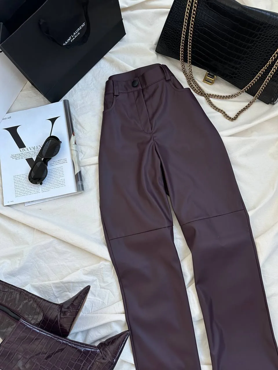 Burgundy eco-leather trousers “Vega”