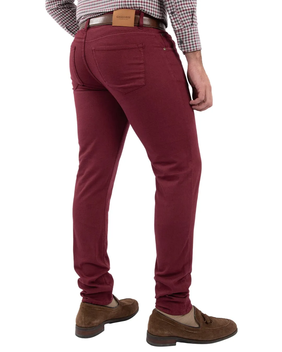 Burgundy Honeycomb Weave Stretch Five Pocket Chinos