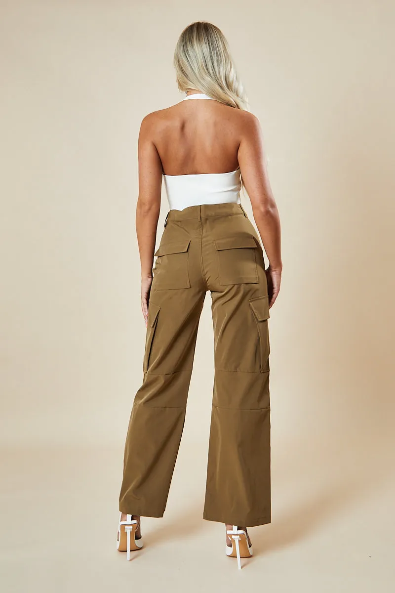 Camel Straight Leg Cargo Trousers - Nishi