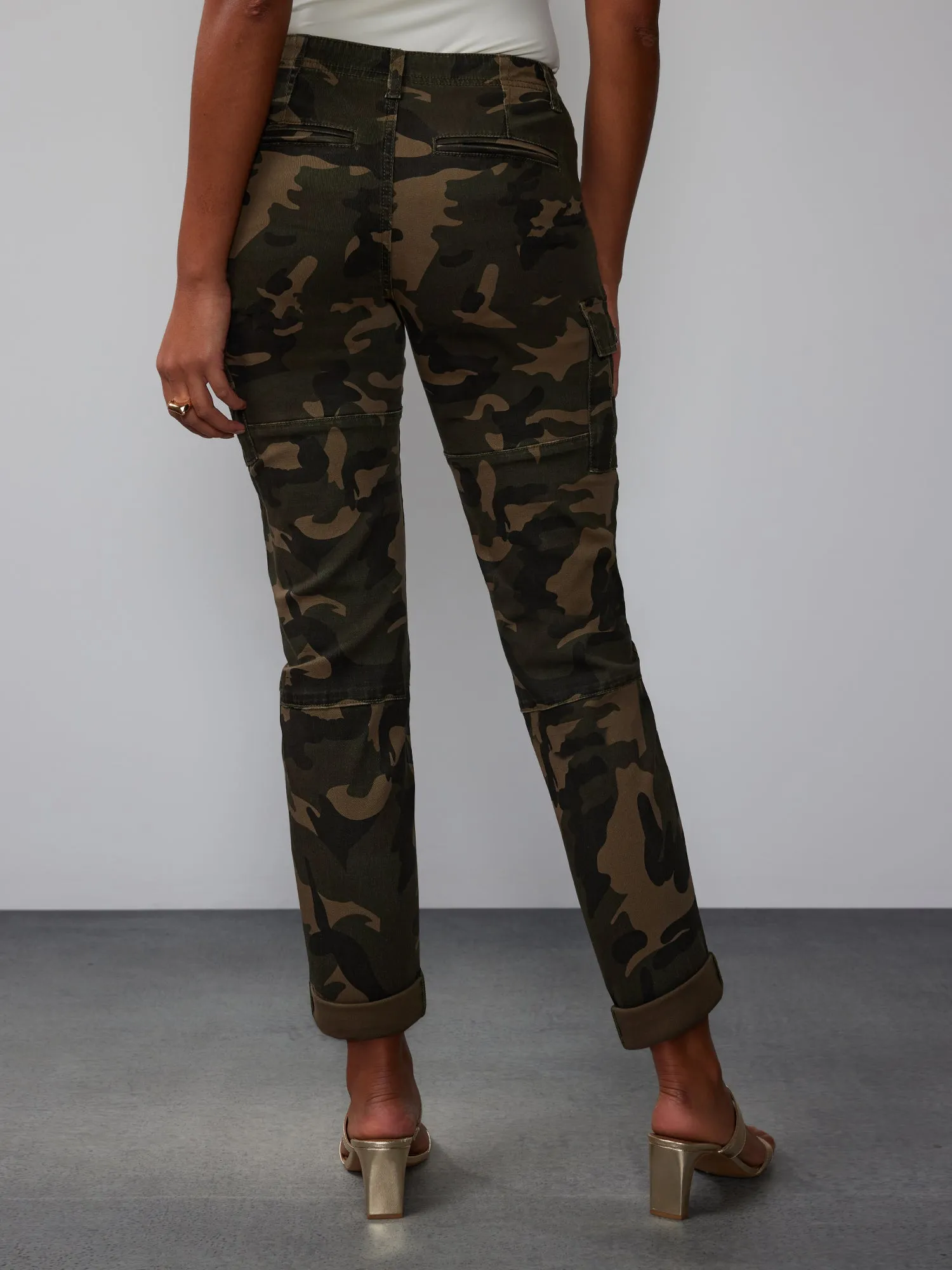 Camo Mid Rise Boyfriend Cargo Jeans