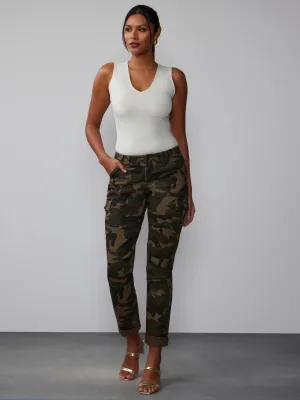 Camo Mid Rise Boyfriend Cargo Jeans