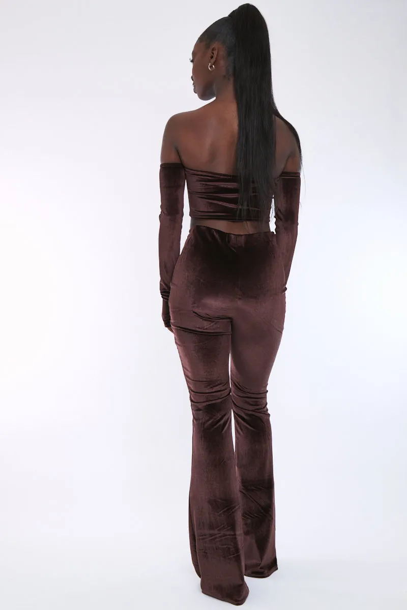 Chocolate Dipped Waist Velvet Flare Trousers - Kehlani