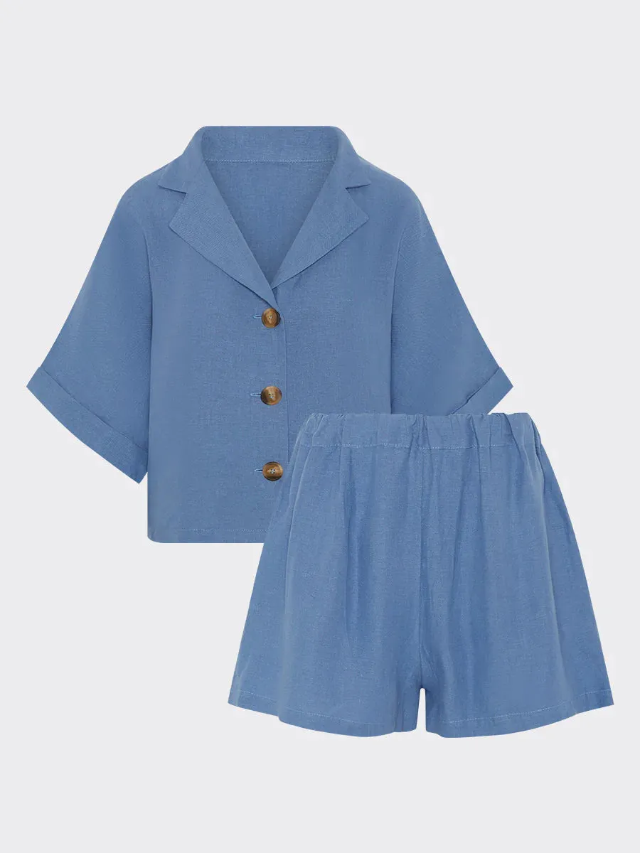 Cornflower Blue Linen Lounge Co-ord Short Set