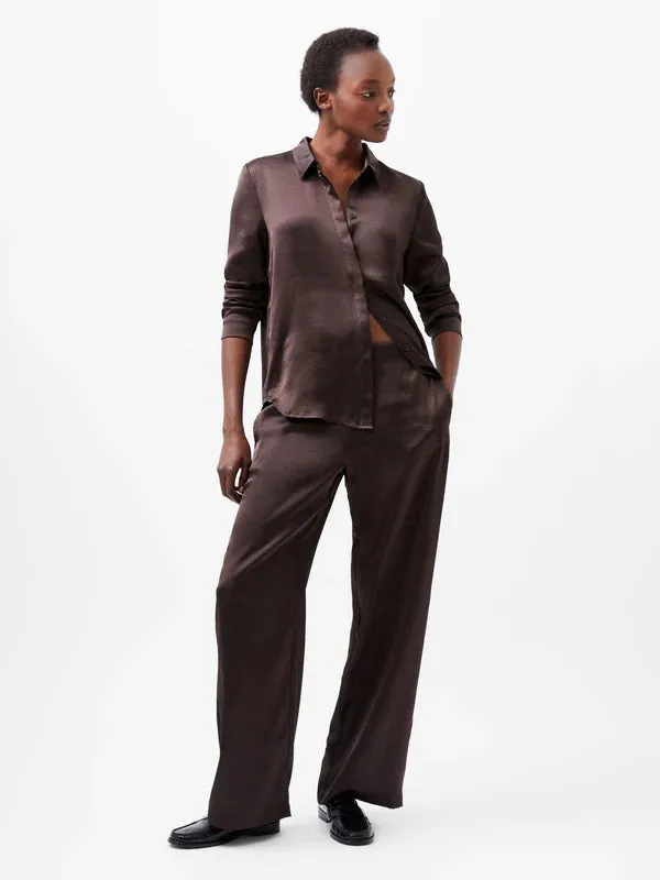 French Connection Irina Satin Shirt-Chocolate Ganache-72XBY