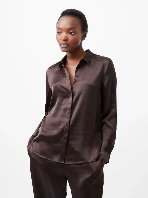 French Connection Irina Satin Shirt-Chocolate Ganache-72XBY