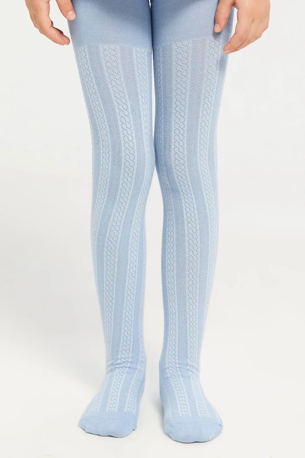 Girls Blue And White Jacquard Tights Set (2 Piece)