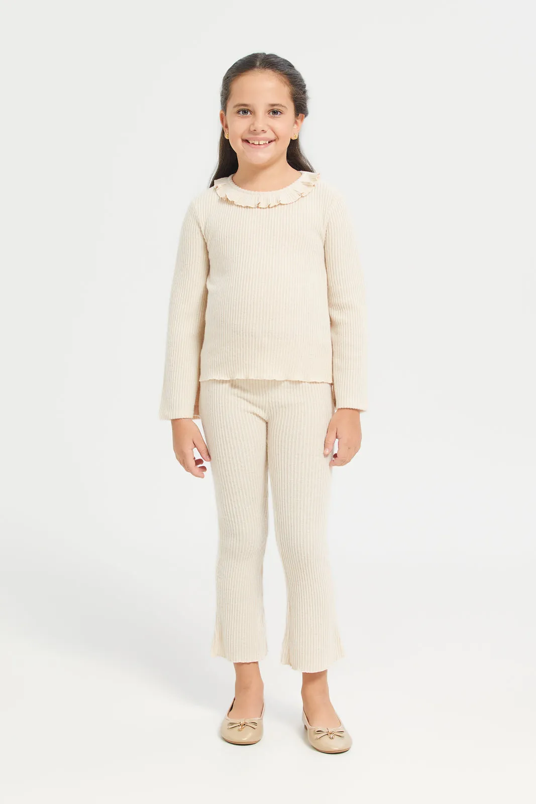 Girls Cream Flared Trousers