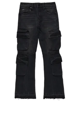 Girls Grazia Black Stacked Flare Cargo Jean