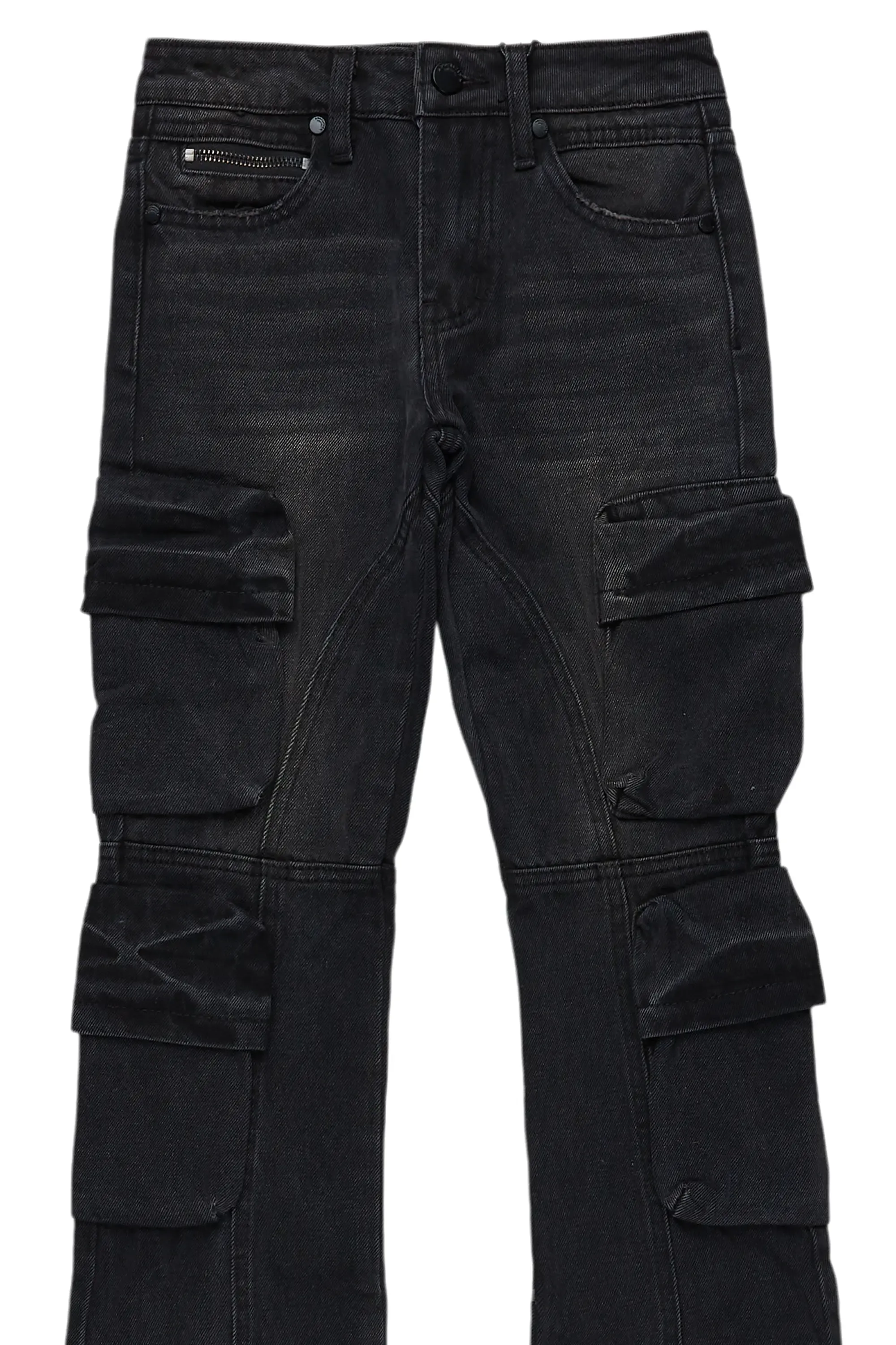 Girls Grazia Black Stacked Flare Cargo Jean