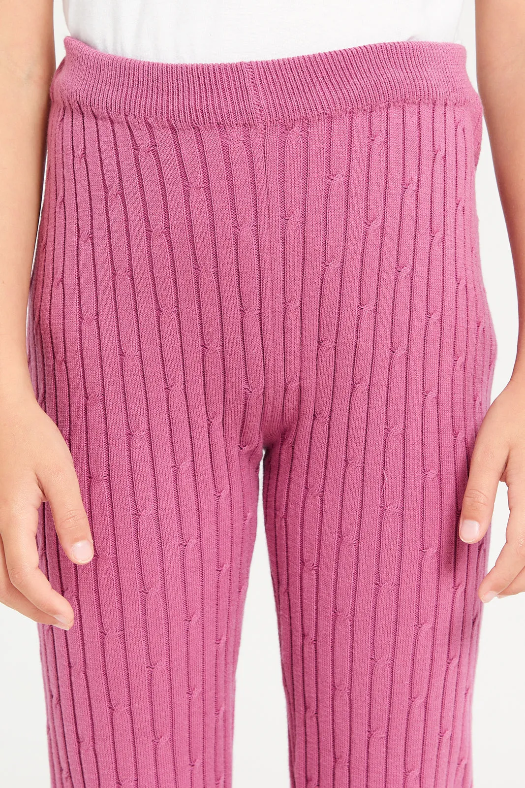 Girls Mauve Ribbed Leggings