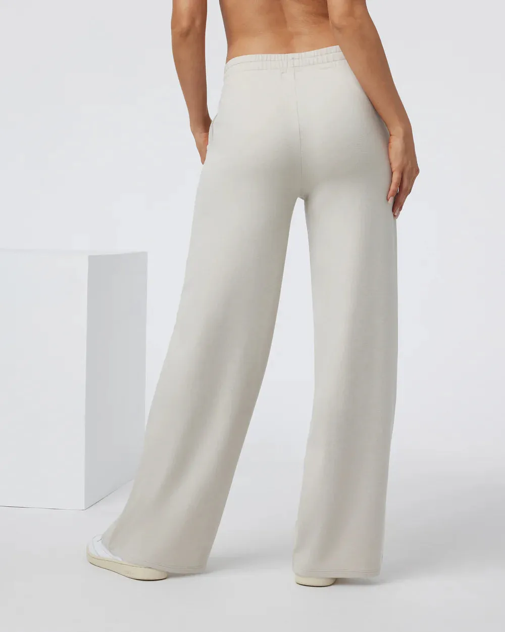 Halo Essential Wide Leg Trousers - Long in Ecru Heather