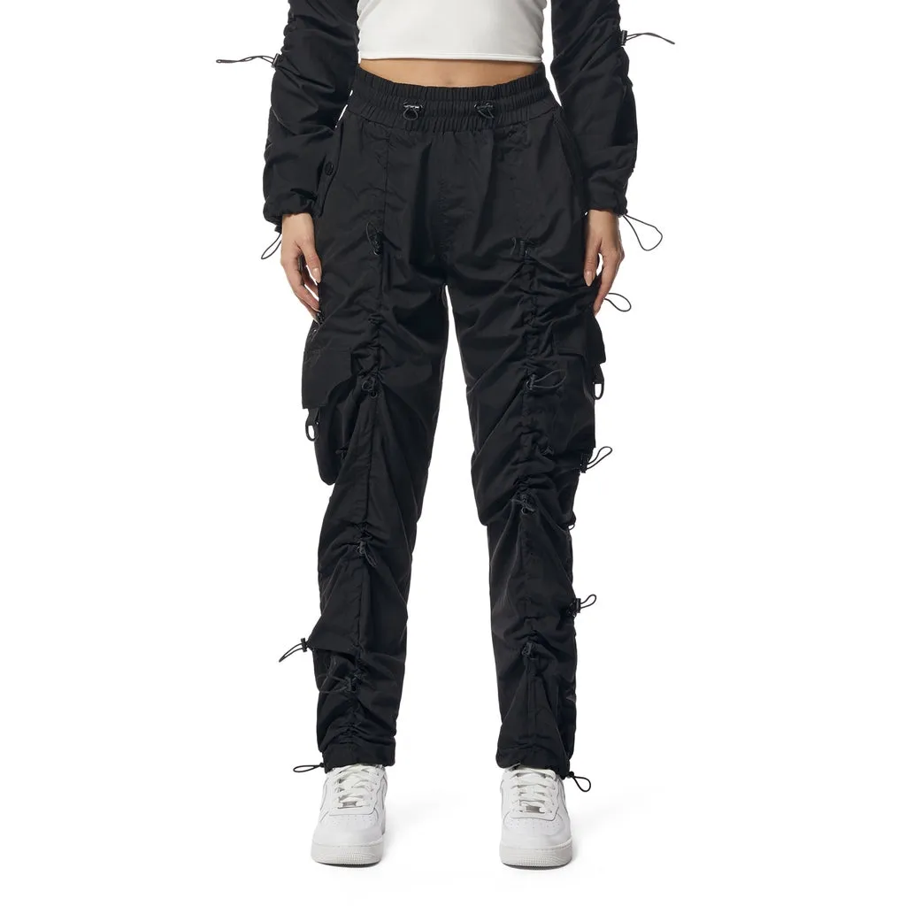 High Rise Multi Bungee Windbreaker Joggers - Black