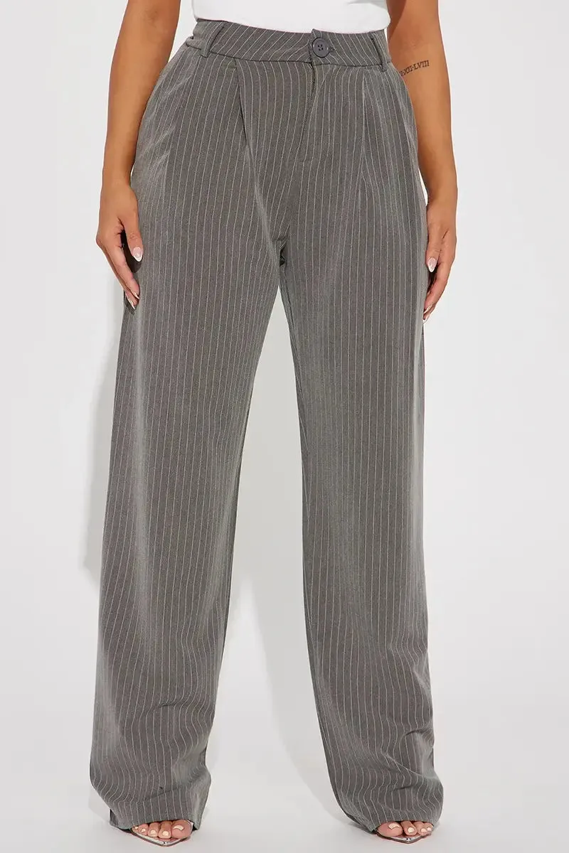 High-Waisted Pinstripe Wide Leg Trousers