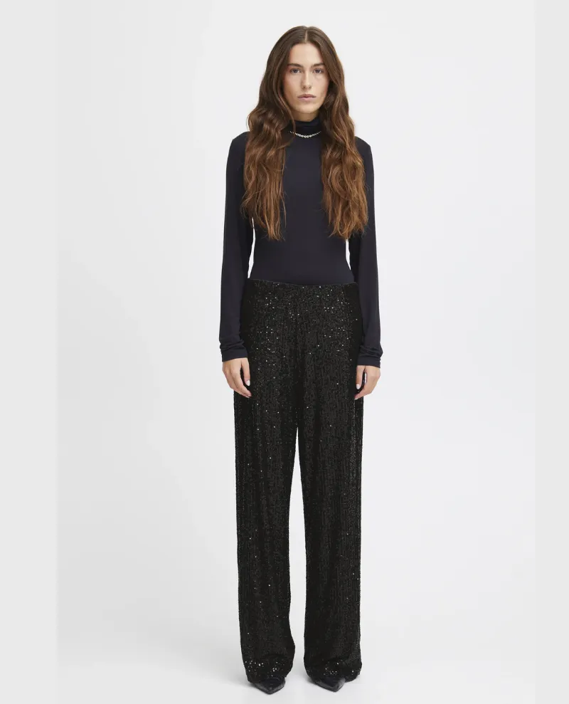 Ichi Fauci Black Sequin Trousers