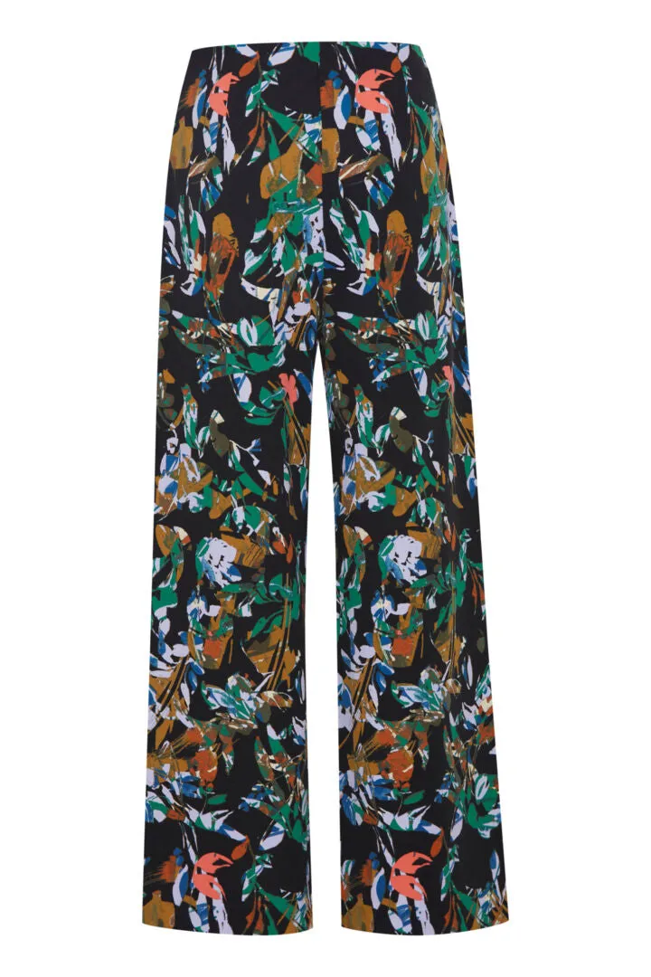 Ichi Kate Print Wide Leg Trouser-Multi Collage Flower-20119446