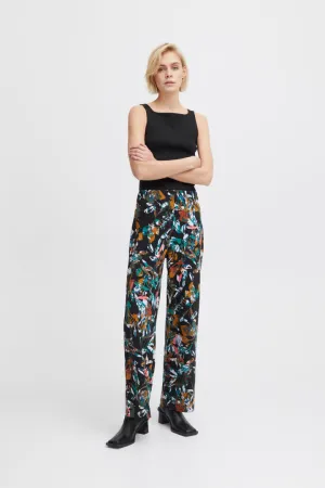 Ichi Kate Print Wide Leg Trouser-Multi Collage Flower-20119446