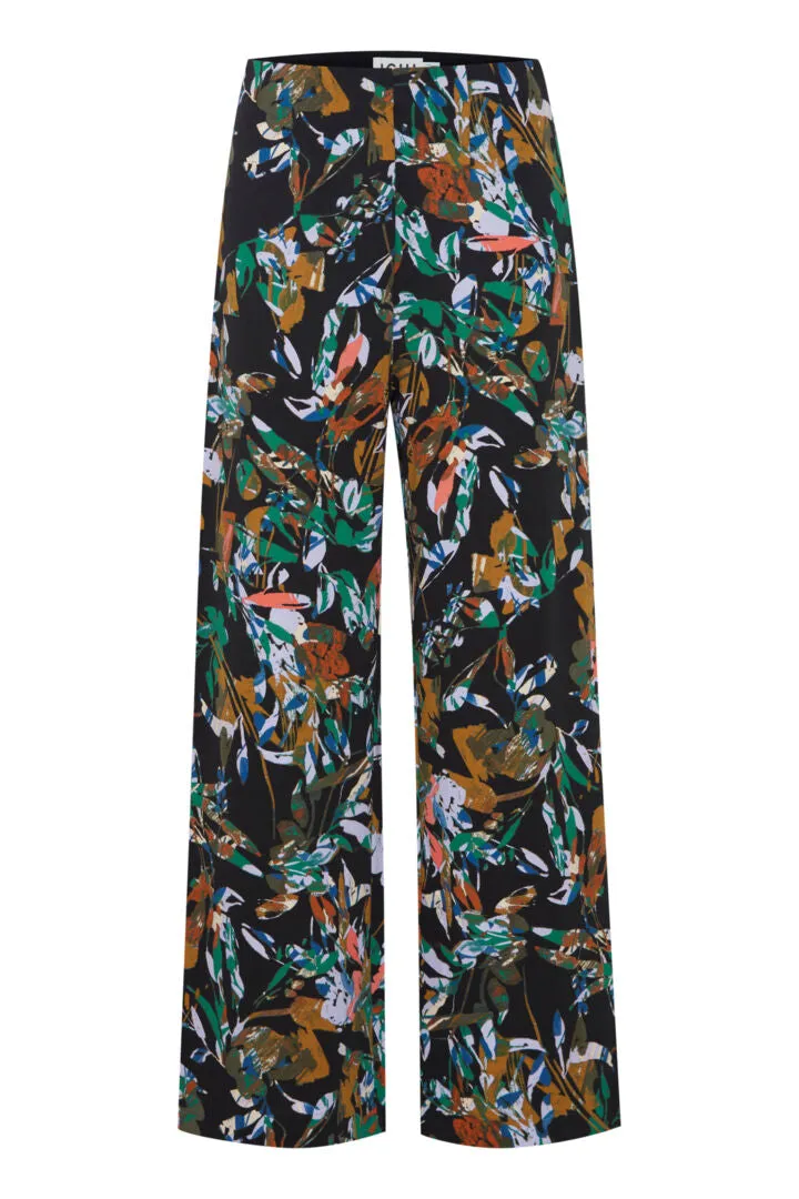 Ichi Kate Print Wide Leg Trouser-Multi Collage Flower-20119446