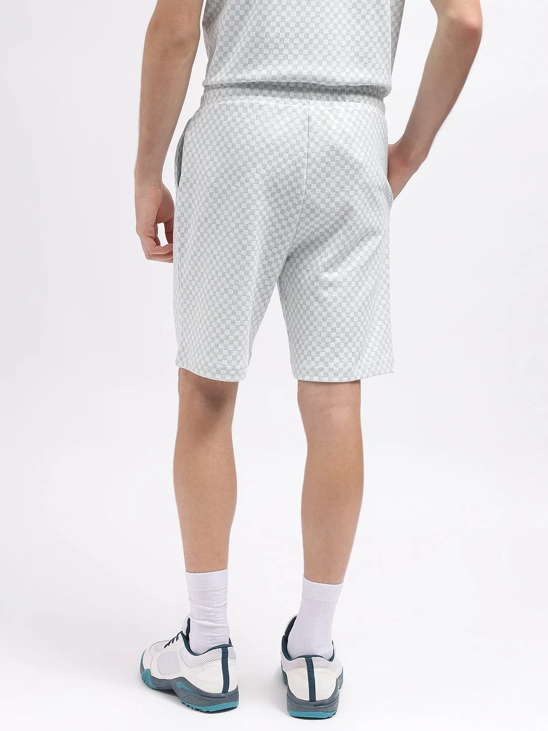 Iconic Men White Checked Regular Fit Mid-Rise Shorts