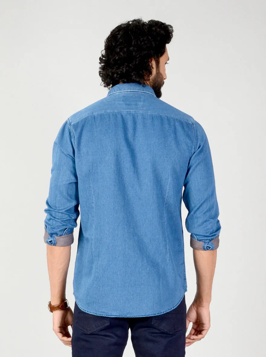 Indigo Blue Solid Slim Fit Casual Shirt | JadeBlue