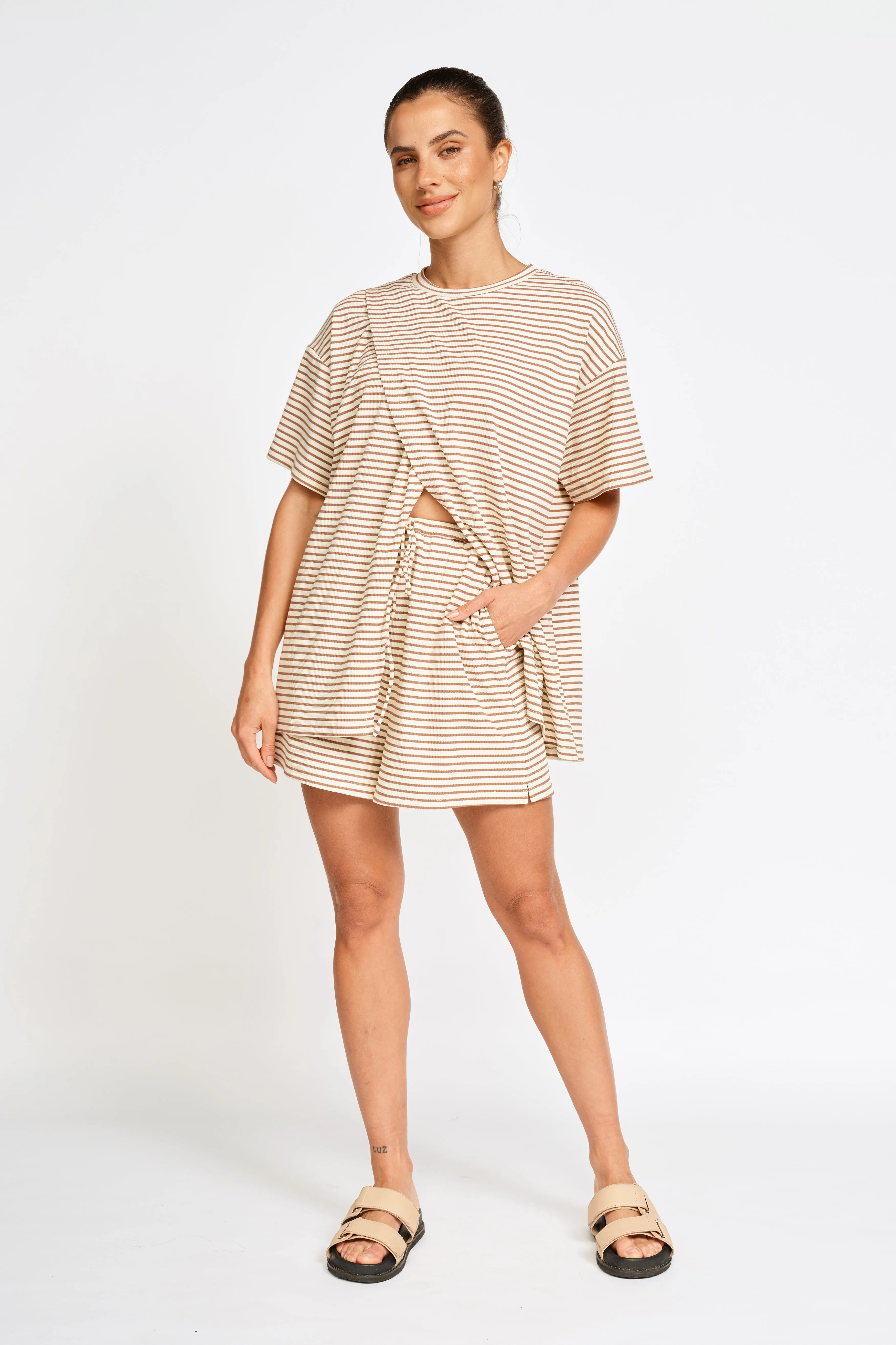 Ivy Stripe Lounge Short - Cream / Tan