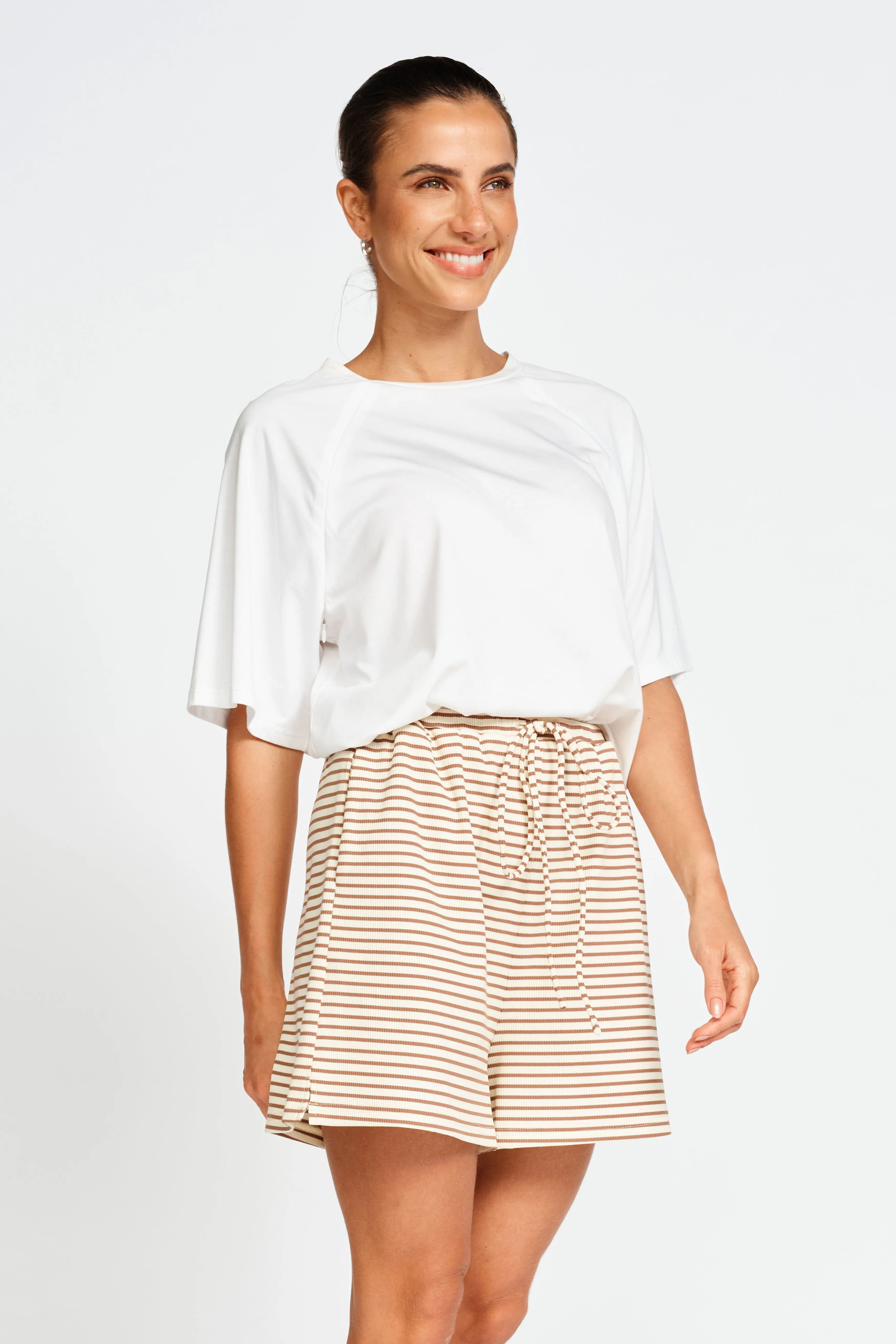 Ivy Stripe Lounge Short - Cream / Tan